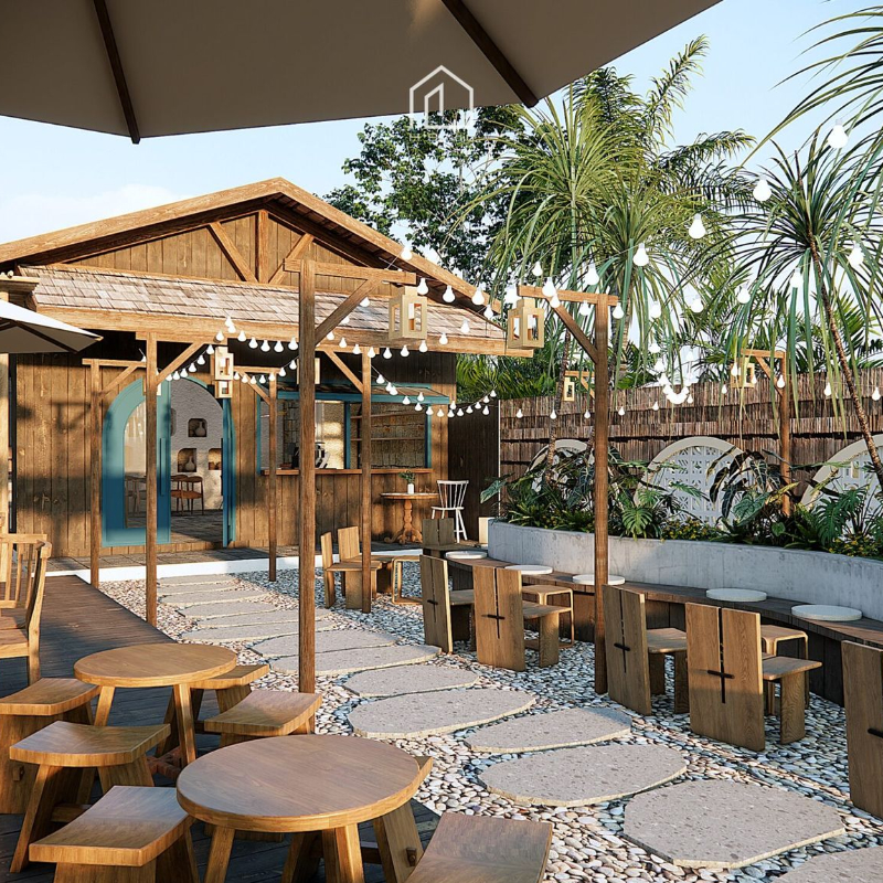 Mẫu quán cafe tre tối giản tinh tế