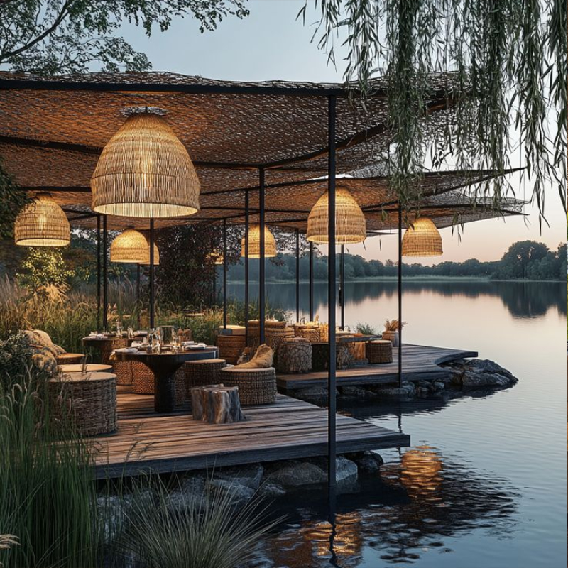 Mẫu thiết kế quán cafe tre ven sông thoáng đãng