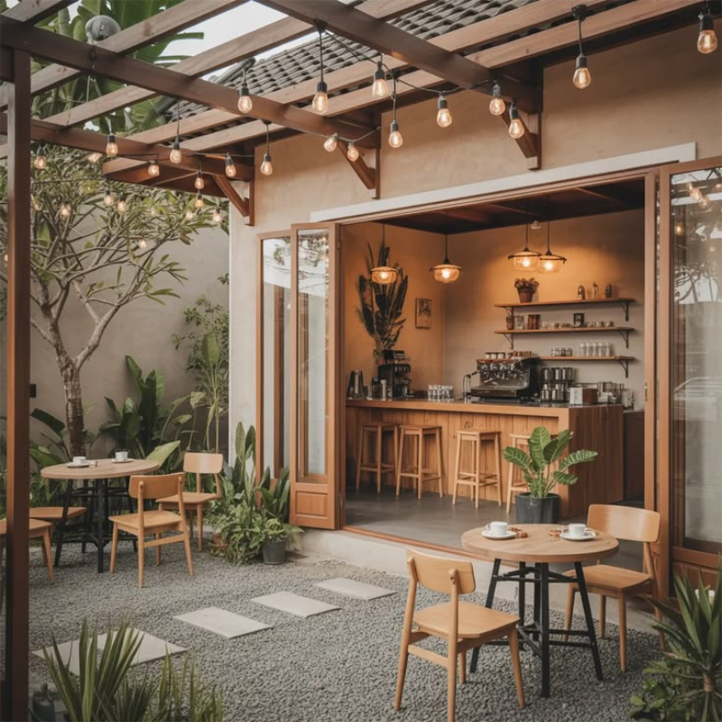 Mẫu thiết kế quán cafe sân vườn 50m2