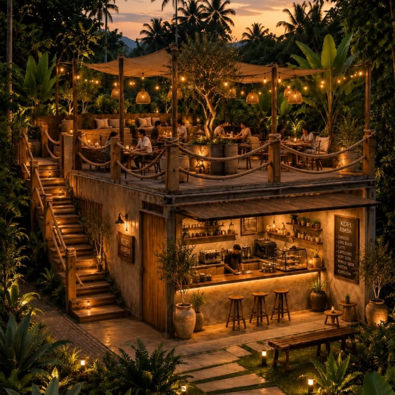 Mẫu thiết kế quán cafe tre hai tầng