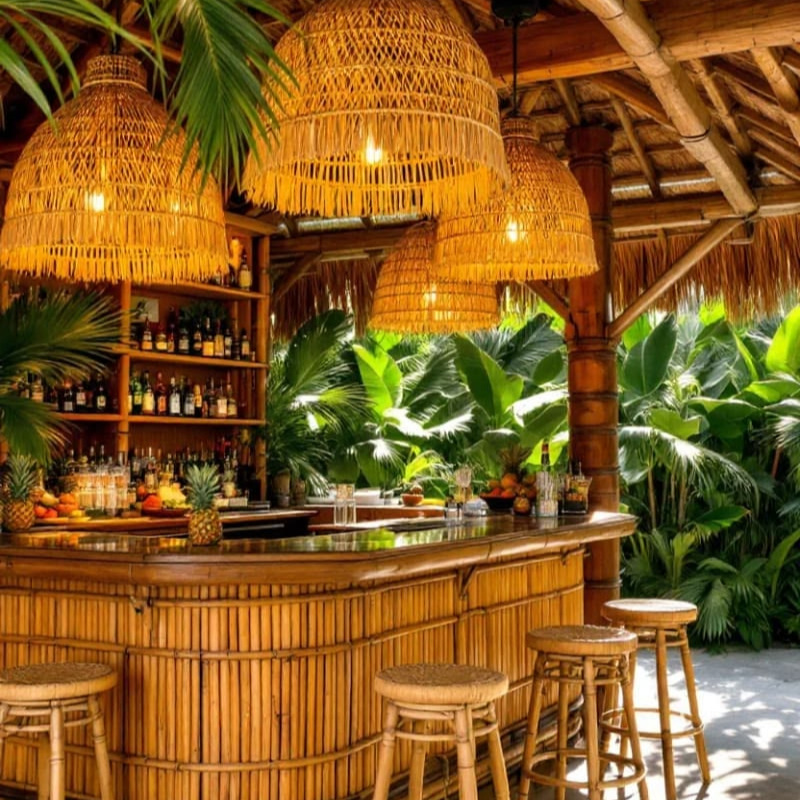 Mẫu thiết kế quán cafe bằng tre kết hợp quầy bar phong cách nghỉ dưỡng