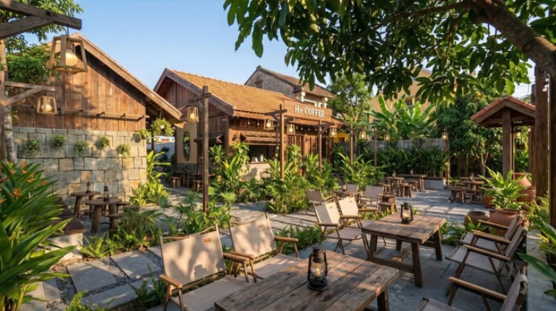 Thiết kế quán cafe bằng tre phong cách hoài niệm đồng quê