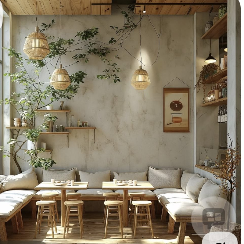 Mẫu thiết kế quán cafe Hàn Quốc mộc mạc tối giản cùng góc ngồi ghế đệm êm ái