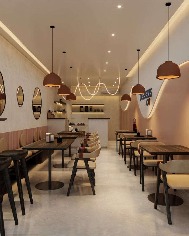 Mẫu thiết kế quán cafe Hàn Quốc với đường cong uốn lượn nghệ thuật