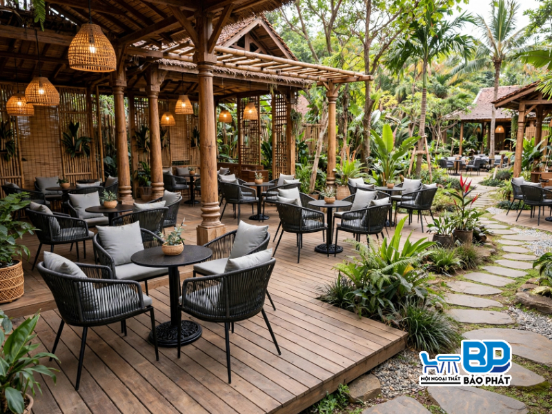 Bàn ghế cà phê Indochine mây nhựa