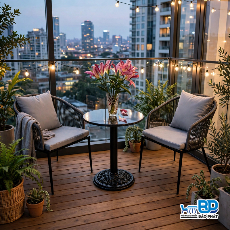 Bàn ghế mây ban công chung cư nhỏ gọn, bền đẹp