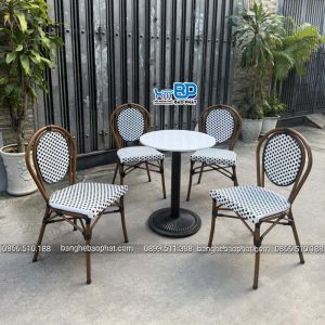 Bàn ghế mây nhựa ngoài trời khung nhôm vân gỗ BGNGMBP104