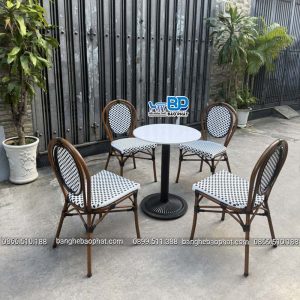 Bàn ghế mây nhựa ngoài trời khung nhôm vân gỗ BGNGMBP104