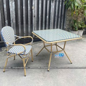 Bàn ghế ngoài trời khung nhôm đan mây nhựa BGNGMBP102