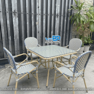 Bàn ghế ngoài trời khung nhôm đan mây nhựa BGNGMBP102
