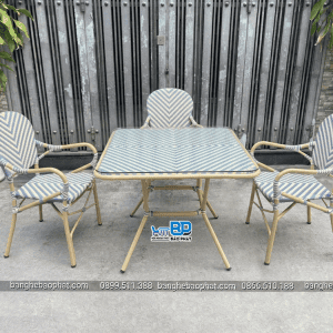 Bàn ghế ngoài trời khung nhôm đan mây nhựa BGNGMBP102