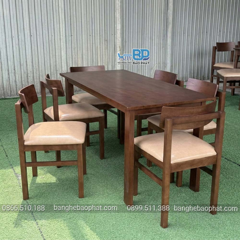 Bộ 1 bàn 6 ghế cafe gỗ sồi
