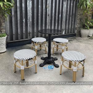 Bộ bàn ghế đôn nhựa giả mây không tựa lưng