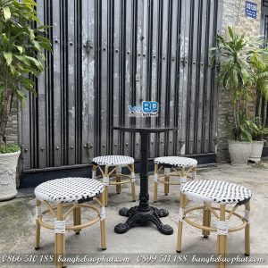 Bộ bàn ghế đôn nhựa giả mây không tựa lưng