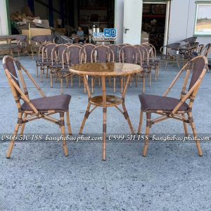 Bộ bàn ghế khung nhôm lưới textilene Paris 03 bàn tròn