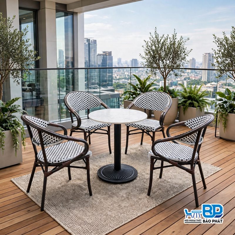 Bộ bàn ghế mây ban công ngoài trời BGNGMBP078 khung nhôm cao cấp