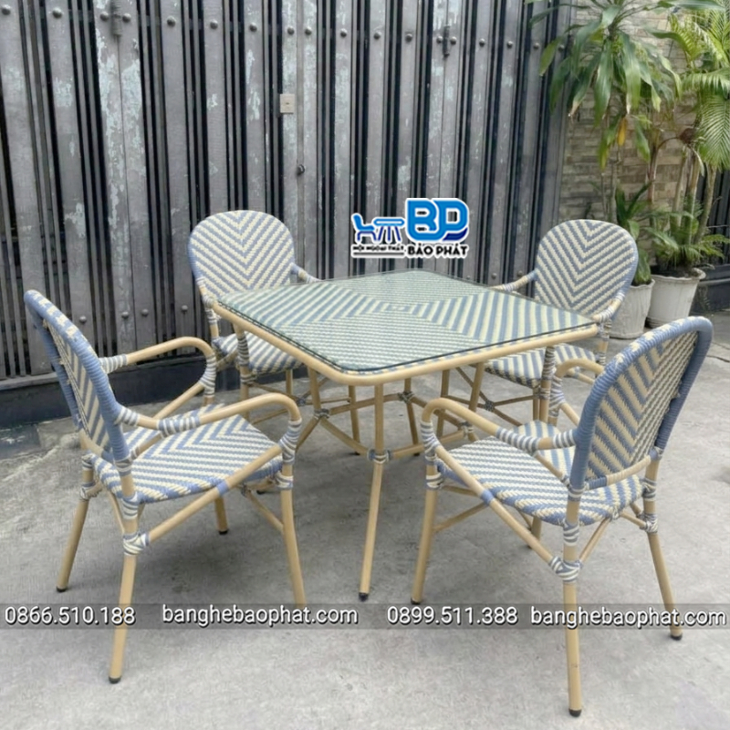 Bộ bàn ghế mây sân vườn ngoài trời khung nhôm BGNGMBP102