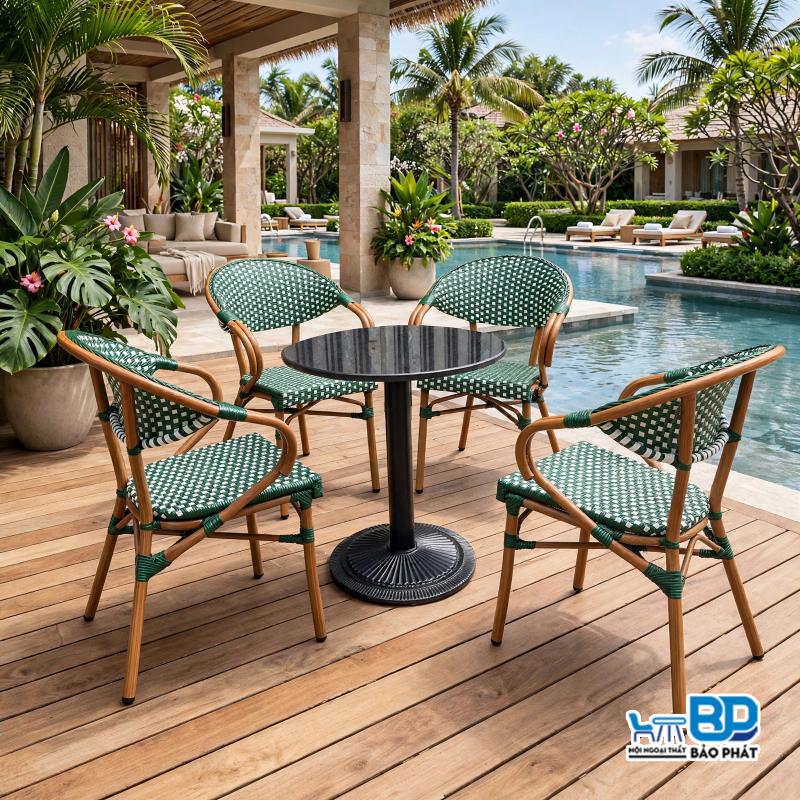 Bộ bàn ghế mây cao cấp sân vườn ngoài trời BGNGMBP098