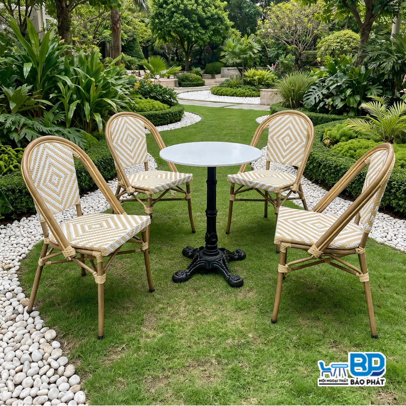 Bộ bàn ghế mây sân vườn ngoài trời khung nhôm BGNGMBP099