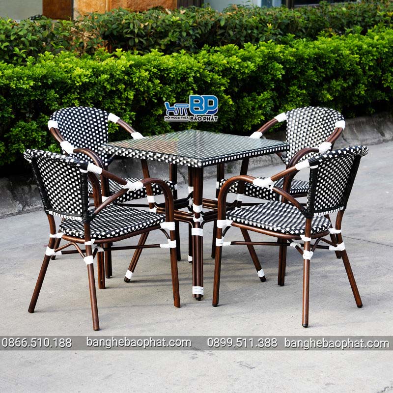 Bộ bàn ghế mây sân vườn ngoài trời khung nhôm cao cấp BGNGMBP013