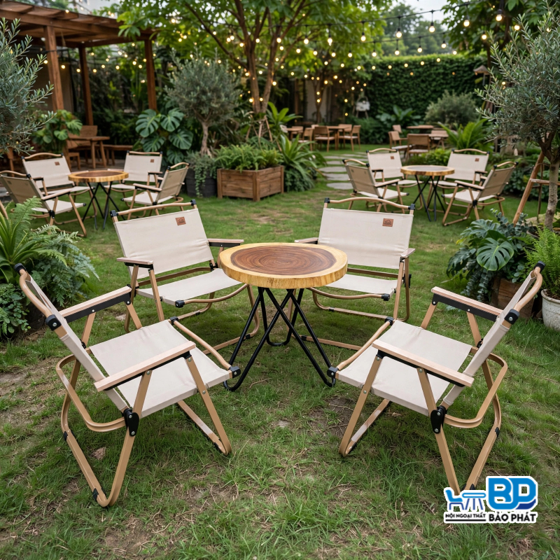Bộ bàn ghế cafe vải bố khung sắt kèm Bàn me tây