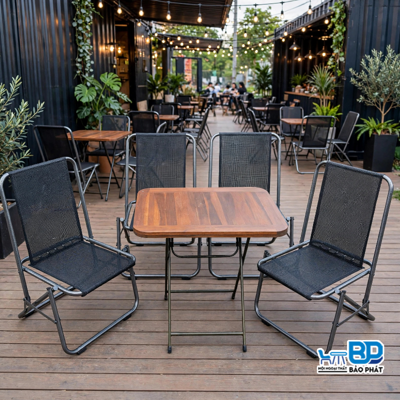 bo ban ghe xep cafe vai bo khung sat son tinh dien