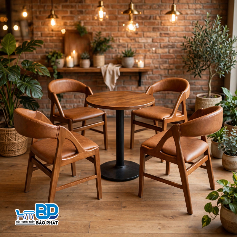 Ghế cafe bọc da khung gỗ tự nhiên