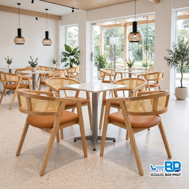 Ghế cafe gỗ sồi Molina lưng mây