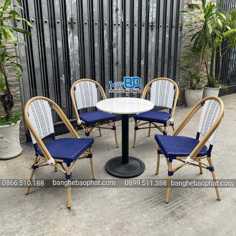 Ghế cafe lưng cao giả mây khung nhôm
