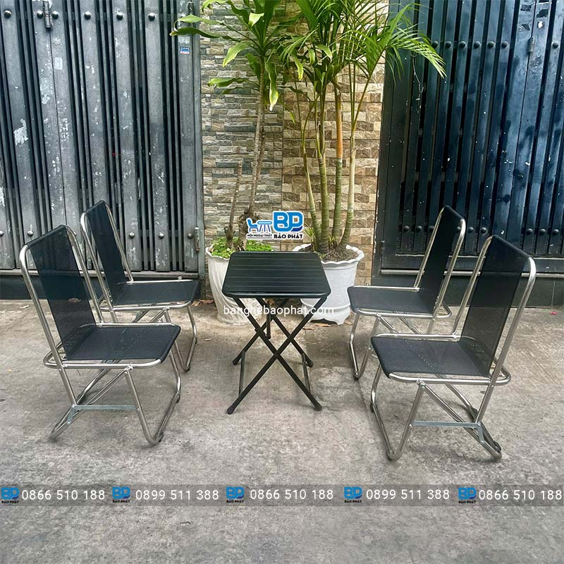 Ghế cafe lưới xếp khung inox lưng thấp