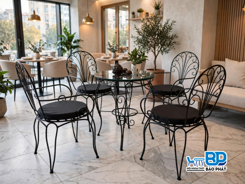 Ghế cafe màu đen sắt nghệ thuật sơn tĩnh điện