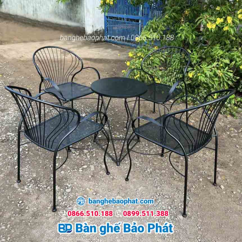 Ghế cafe màu đen sắt lưới ngoài trời BGSBP020