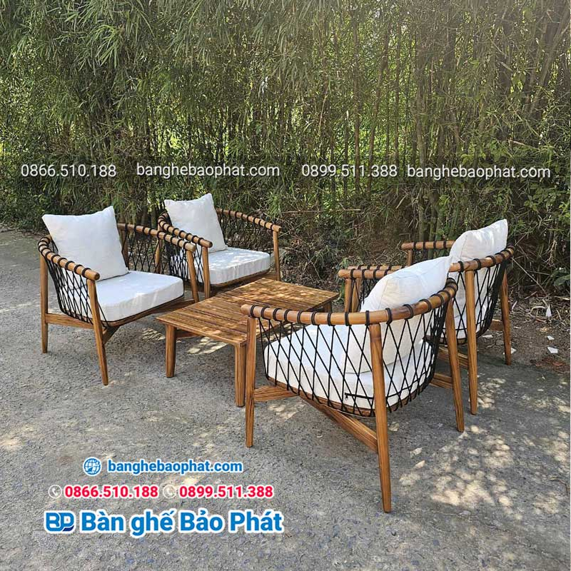 Ghế đan dây dù cho quán cafe sân vườn