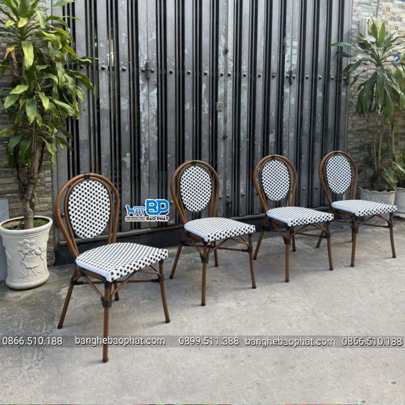 Ghế mây ngoài trời khung nhôm vân gỗ