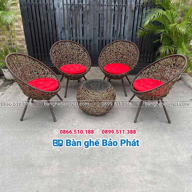 Ghế mây ngoài trời thư giãn ban công đan rối 3 sợi