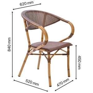 Bộ bàn ghế khung nhôm lưới textilene Paris 01 9 kích thước ghế khung nhôm lưới textilene paris 01