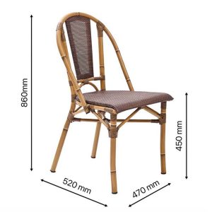 kích thước ghế paris 03 khung nhôm lưới textilene